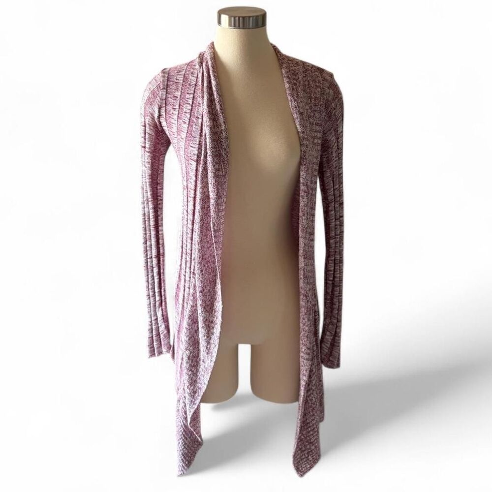 Say What Burgundy Cardigan Small Y2K Jellyfish Hem Shawl Open Front Ribbed Knit